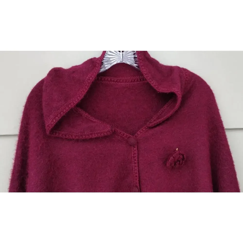 Alpaca Peru Diana Poncho Cloak Cape Crochet Fringe Brushed Rustic Burgundy O/S